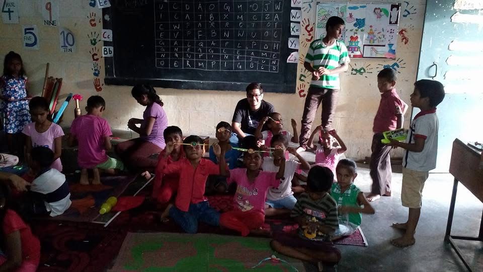 Satvik with students during a Chahal classroom session